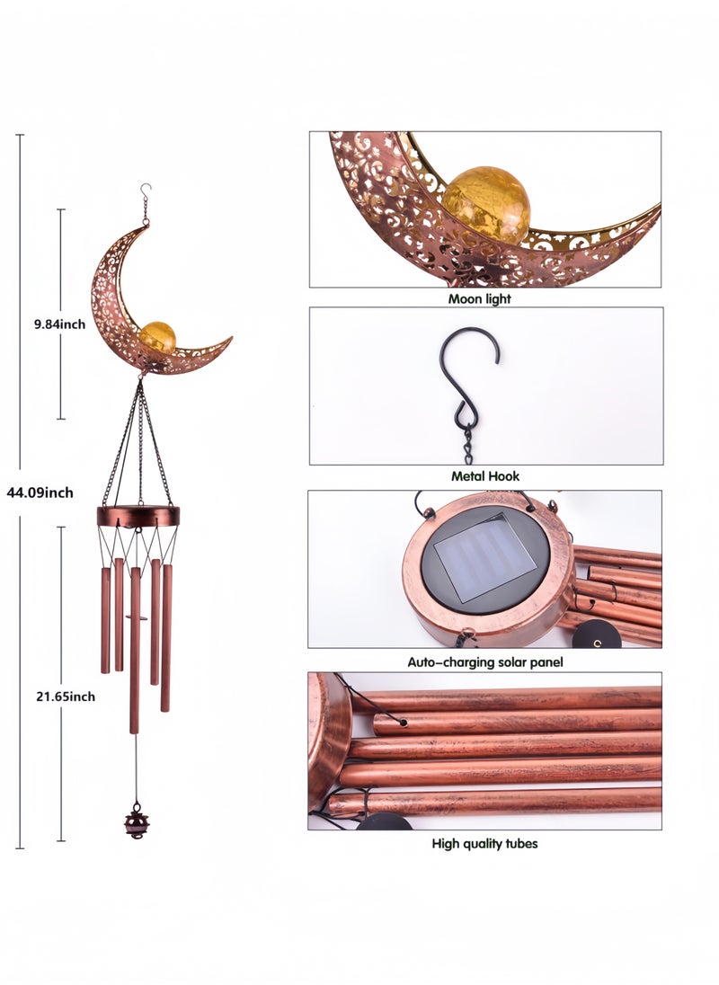 GGEROU Solar Moon Wind Chimes Outdoor, Waterproof Moon Wind Bells Light, Ramadan Memorial Wind Chimes  - Image 3