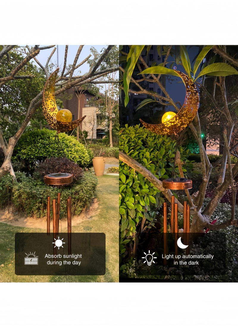 GGEROU Solar Moon Wind Chimes Outdoor, Waterproof Moon Wind Bells Light, Ramadan Memorial Wind Chimes  - Image 5