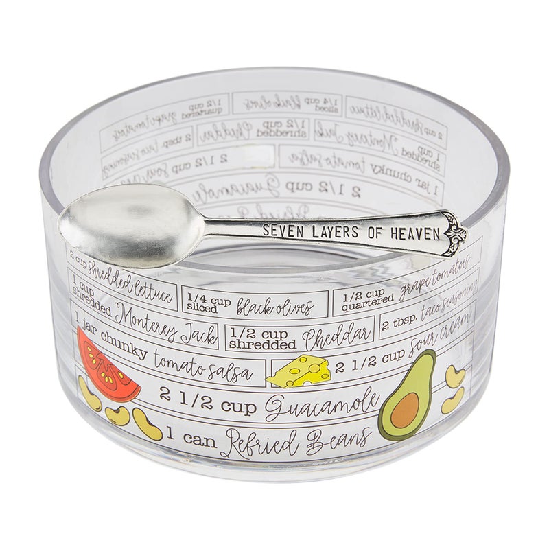 Mud Pie Glass Ingredients Bowl Set 7 Layer Dip bowl4 x 8 dia  spoon 6