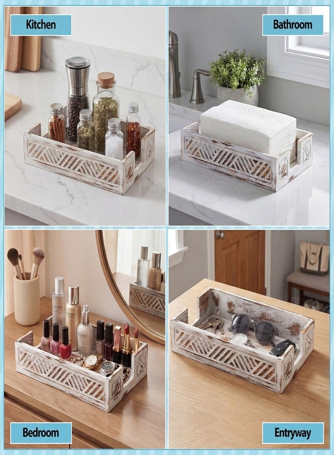 Singhoow Wooden Guest Towel Holder Tray for Bathroom Seasoning Packet Organizer Disposable Paper Napkin Holder Paper Towel Tray Basket Farmhouse Modern Tabletop for Kitchen Countertop Bar Party(White) - Image 4