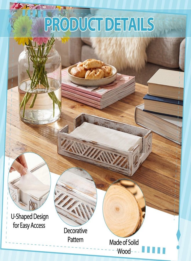 Singhoow Wooden Guest Towel Holder Tray for Bathroom Seasoning Packet Organizer Disposable Paper Napkin Holder Paper Towel Tray Basket Farmhouse Modern Tabletop for Kitchen Countertop Bar Party(White) - Image 3