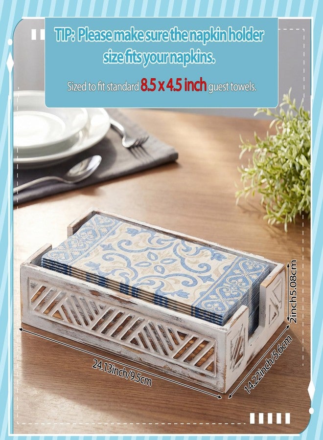 Singhoow Wooden Guest Towel Holder Tray for Bathroom Seasoning Packet Organizer Disposable Paper Napkin Holder Paper Towel Tray Basket Farmhouse Modern Tabletop for Kitchen Countertop Bar Party(White) - Image 2