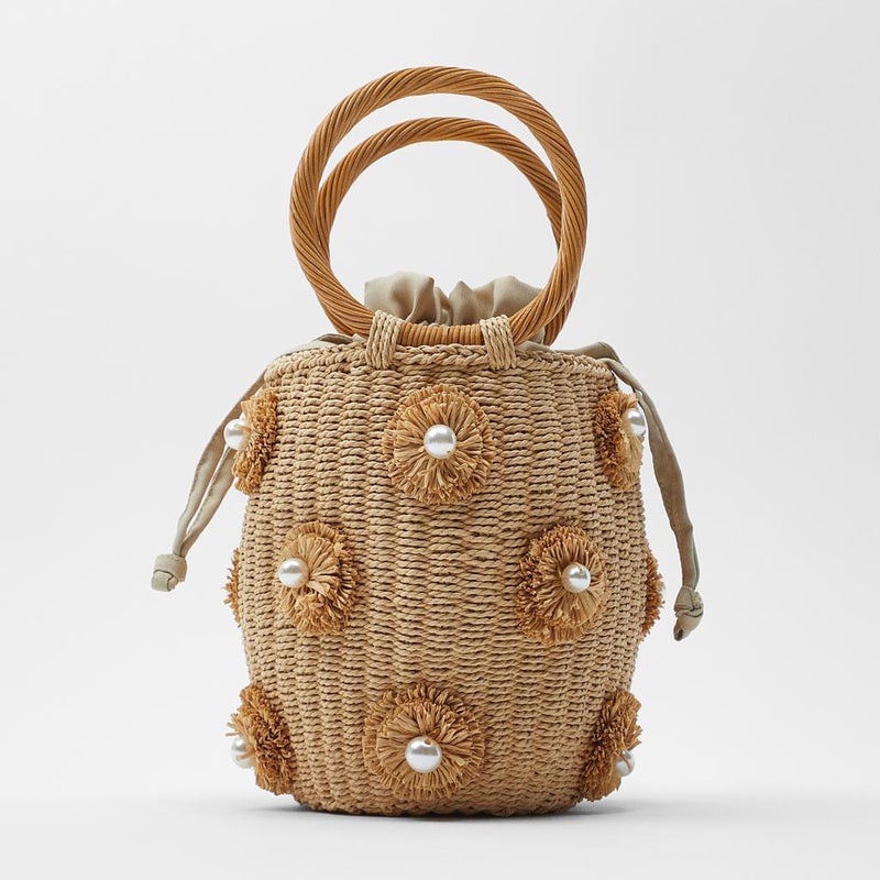 Z New Women'S Bag A Flower Artificial Pearl Decoration R Portable Basket Bag Woven Bag Straw Woven Bag Source Manufacturer - Image 1