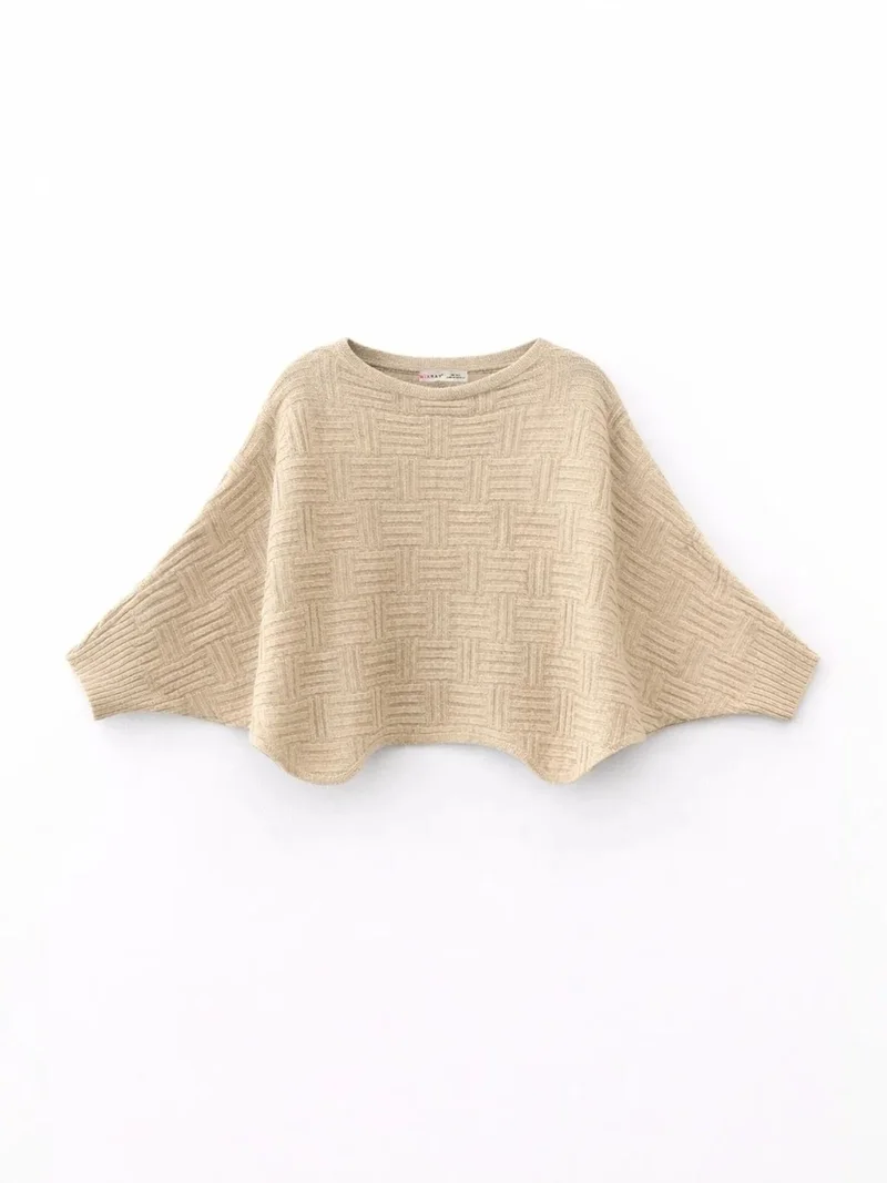 ميكسراي MIXRAY Oversized Textured Ribbed Crew Neck Sweater