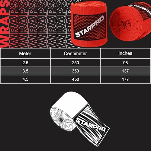 Starpro Boxing Hand Wraps 2.5m & 4.5m – Mexican Style Wrist Wraps with Thumb Loop – Elastic Hand Wraps for Boxing Kickboxing MMA for Men & Women - Image 2