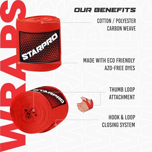 Starpro Boxing Hand Wraps 2.5m & 4.5m – Mexican Style Wrist Wraps with Thumb Loop – Elastic Hand Wraps for Boxing Kickboxing MMA for Men & Women - Image 3