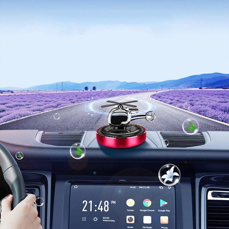 Helicopter Shaped Car Air FreshenerRed Gardenia Fragrance Rotating Rotor Blade Solar Powered Air Freshener - Image 2