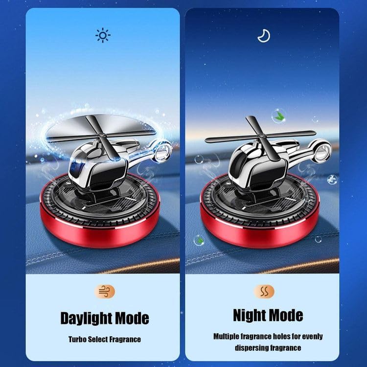 Helicopter Shaped Car Air FreshenerRed Gardenia Fragrance Rotating Rotor Blade Solar Powered Air Freshener - Image 4