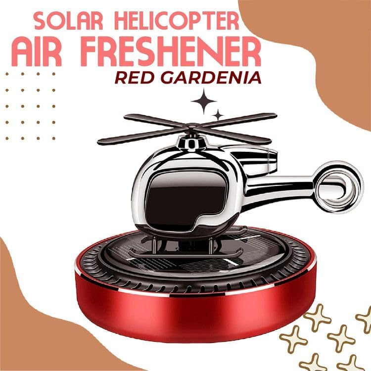 Helicopter Shaped Car Air FreshenerRed Gardenia Fragrance Rotating Rotor Blade Solar Powered Air Freshener - Image 3