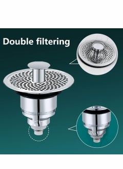 SYOSI Sink Stopper, Anti-odour Pop Up Sink Bath Plug Replacement Stainless Steel with Strainer, Push Down Bathroom Plugs for Wash Basins with 2 Rubber Washers for 30-40mm Hole  - Image 3