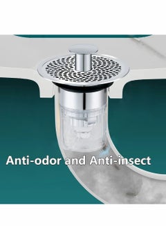 SYOSI Sink Stopper, Anti-odour Pop Up Sink Bath Plug Replacement Stainless Steel with Strainer, Push Down Bathroom Plugs for Wash Basins with 2 Rubber Washers for 30-40mm Hole  - Image 4