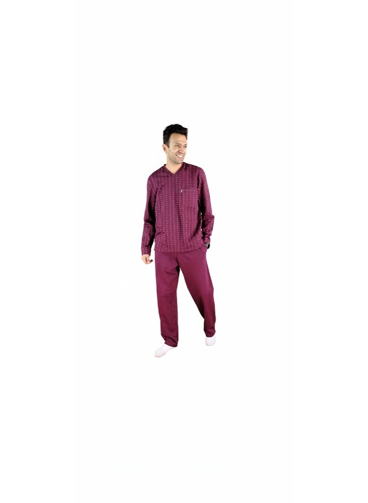 Jet Men Winter Pajama Set Long Sleeve & Plain Bottom-Burgundy - Image 2