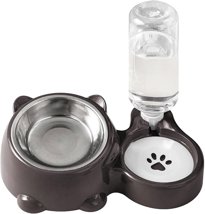 Stainless Steel Anti Slip Dog Bowl With Removable Water Dispenser Dark Gray - Image 1