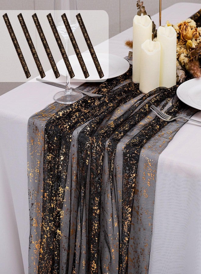 BINBE 6PCS Black Table Runner 10Ft Sheer Chiffon Fabric Cheesecloth Sequin Glitter Table Runner for Wedding Birthday Party Decor - Image 1