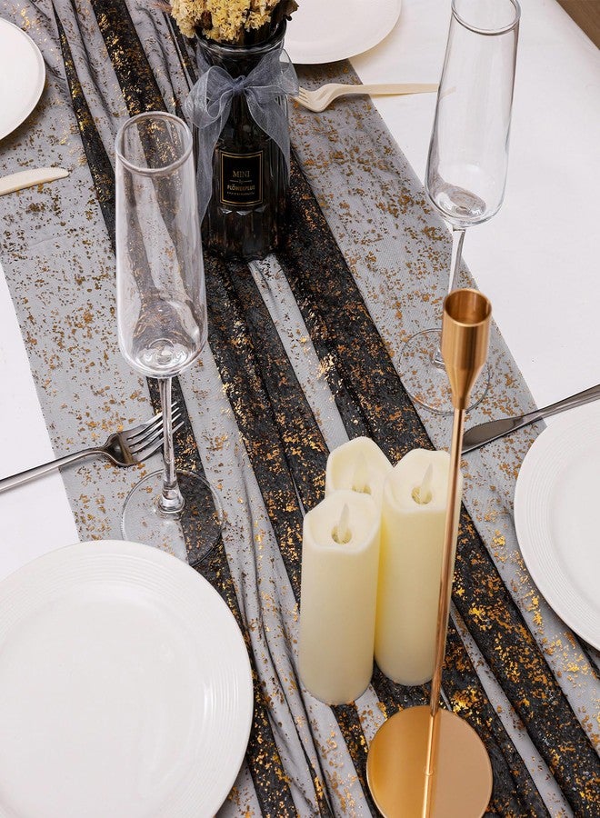 BINBE 6PCS Black Table Runner 10Ft Sheer Chiffon Fabric Cheesecloth Sequin Glitter Table Runner for Wedding Birthday Party Decor - Image 5