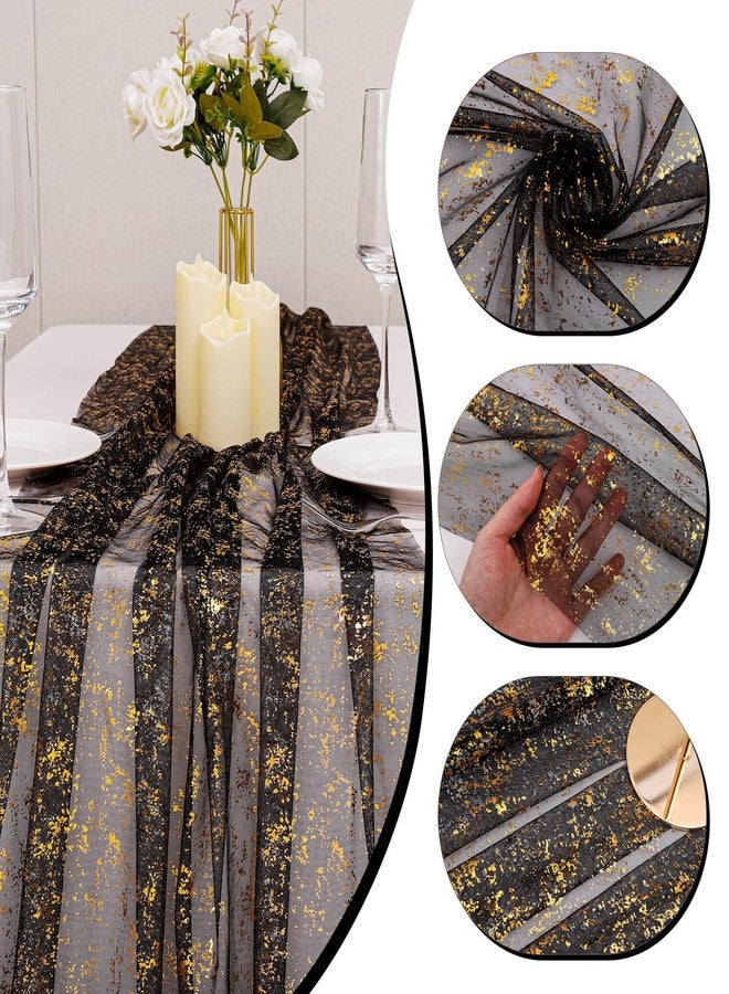BINBE 6PCS Black Table Runner 10Ft Sheer Chiffon Fabric Cheesecloth Sequin Glitter Table Runner for Wedding Birthday Party Decor - Image 3