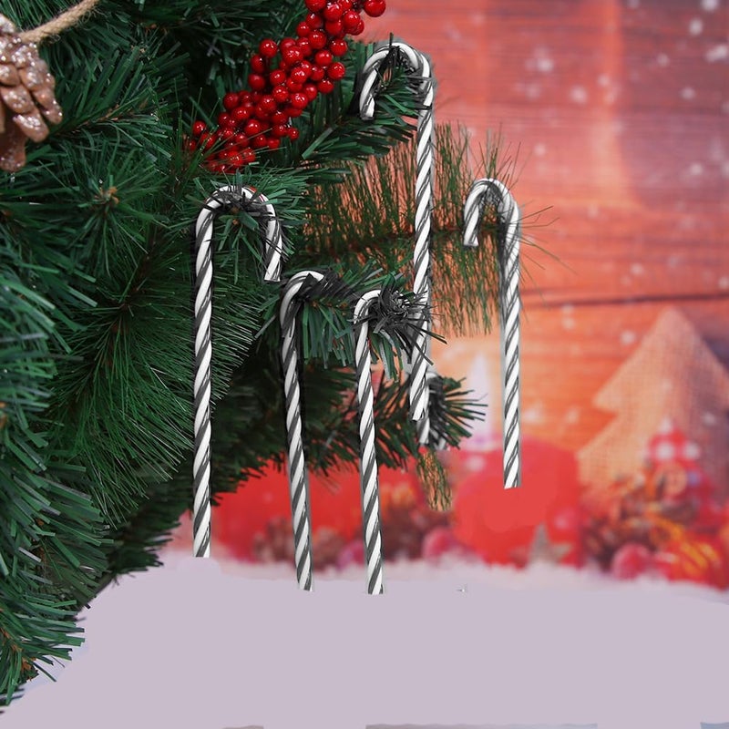 DAHI 32pcs Christmas Candy Cane Ornament Plastic Christmas Tree Hanging Ornament Twisted Black and White Crutch Candy Canes for Xmas Home Christmastree Decoration(Black and White 32pcs) - Image 1