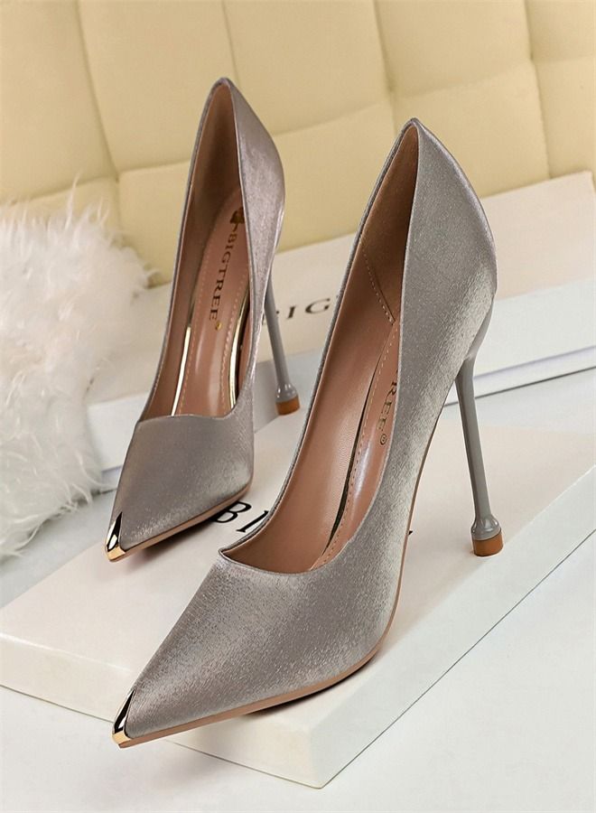 BIGTREE كعب عالي مدبب معدني 10.5 سم رمادي - Image 1