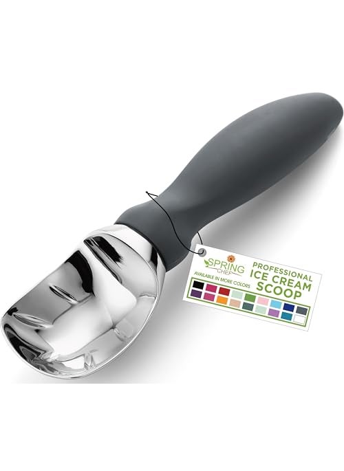 Spring Chef Spring Chef Gray Heavy Duty Ice Cream Scoop with Comfortable Soft Grip Handle Dishwasher Safe Ice Cream Scooper Professional Metal Kitchen Tool for Frozen Yogurt Gelato Sorbet Sundae Melon 