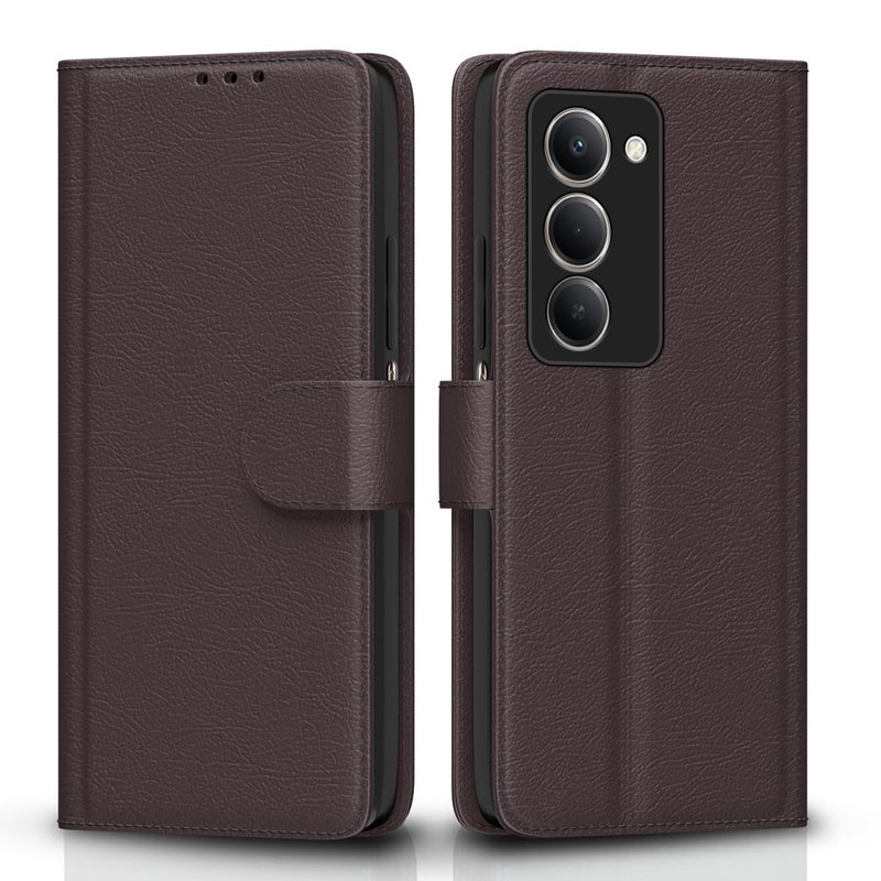 Pikkme غطاء قابل للطي لهاتف Redmi 15 5G بتشطيب جلدي | داخل TPU مع جيوب للبطاقات | حامل محفظة ومضاد للصدمات | حماية كاملة لحافظة قابلة للطي (بني) - Image 1
