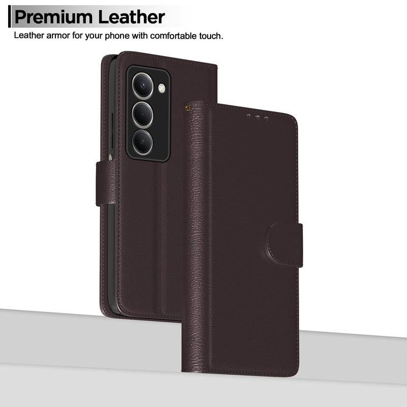 Pikkme غطاء قابل للطي لهاتف Redmi 15 5G بتشطيب جلدي | داخل TPU مع جيوب للبطاقات | حامل محفظة ومضاد للصدمات | حماية كاملة لحافظة قابلة للطي (بني) - Image 2