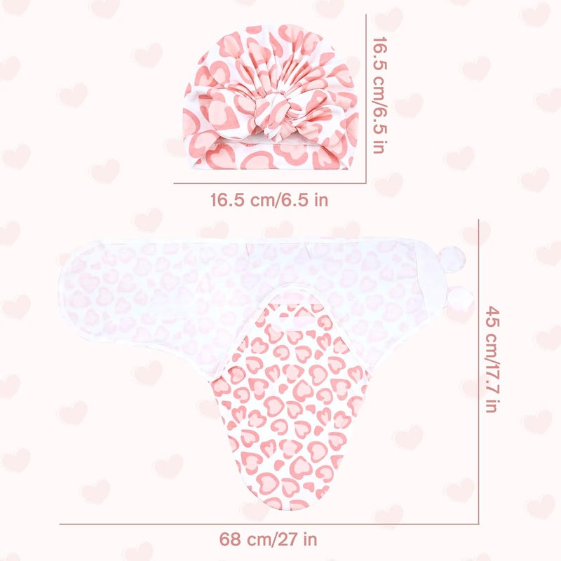 Cinaci 2 Pack Soft Cotton Baby Receiving Swaddle Blankets Wraps Sleep Sacks with Matching Bow Newborn Nursery Bow Hats Caps Beanies Bonnets for Baby Girls Boys Newborns Infants (Multicolor S5) - Image 4