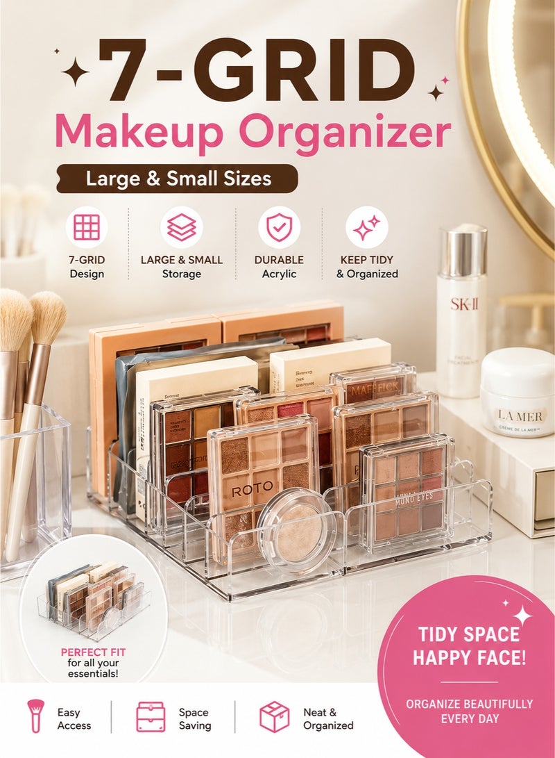 Saudi Select Acrylic Eyeshadow Palette Makeup Organizer - 7-Section Makeup Palette Organizer - Cosmetics Display Storage Holder for Eyeshadow Palettes Blush Contour Kits Sunglasses (two sizes) - Image 1