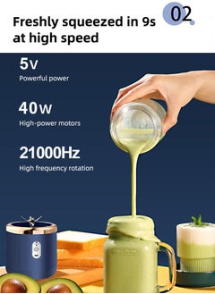 VOGMAX Small juicer for home use, portable for travel, built-in large-capacity lithium battery - Dark Blue  - Image 4