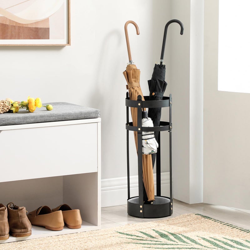 SONGMICS Umbrella Stand, Steel Round Umbrella Holder Rack, 7.7 x 7.7 x 21.7 Inches, with Detachable Drip Tray, for Entryway, Office, Stable, Assembly Required, Matte Black ULUC28BK - Image 2