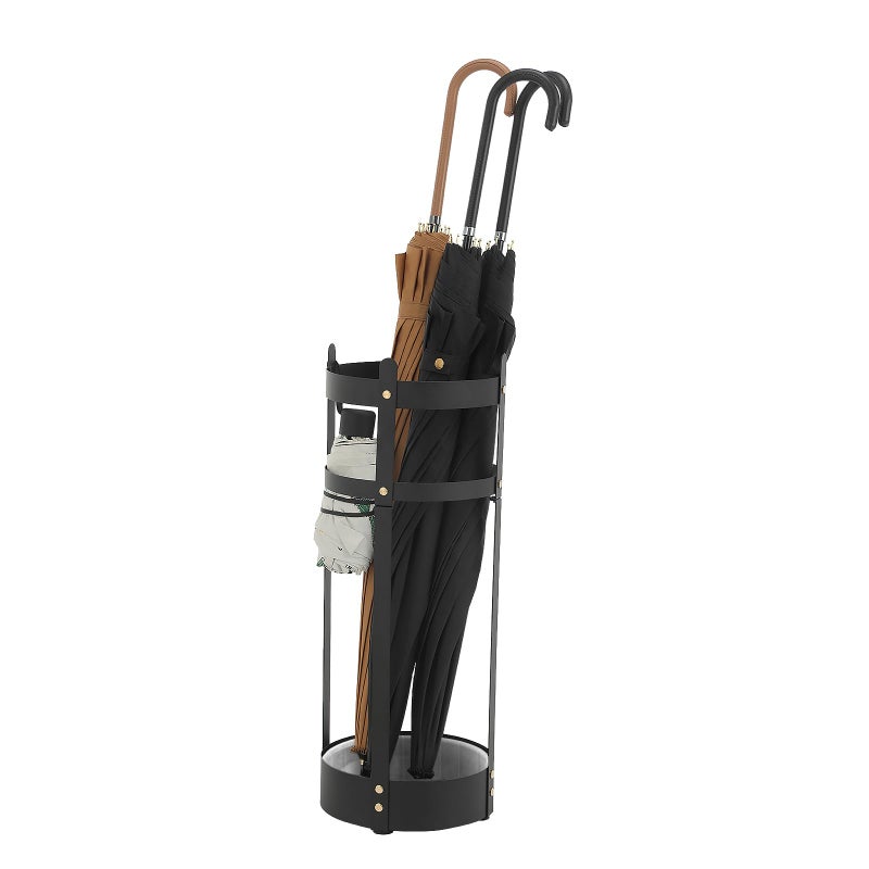 SONGMICS Umbrella Stand, Steel Round Umbrella Holder Rack, 7.7 x 7.7 x 21.7 Inches, with Detachable Drip Tray, for Entryway, Office, Stable, Assembly Required, Matte Black ULUC28BK - Image 1