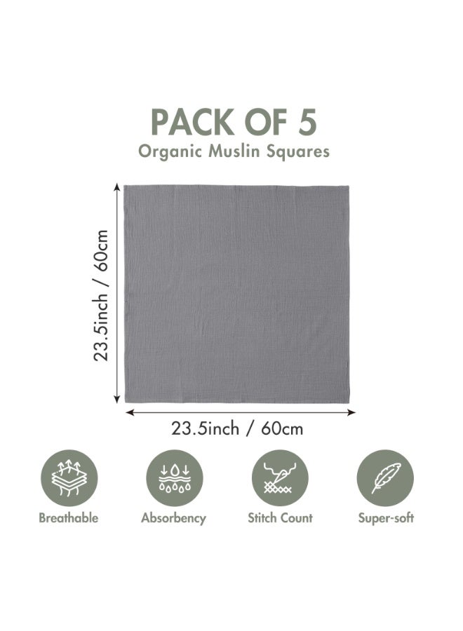 5 Pack Muslin Swaddle Blankets for Baby Girls Boys, Receiving Blanket Large 23.5 x 23.5 inches, Soft Breathable Muslin Baby Blanket for Unisex Newborn - Image 2