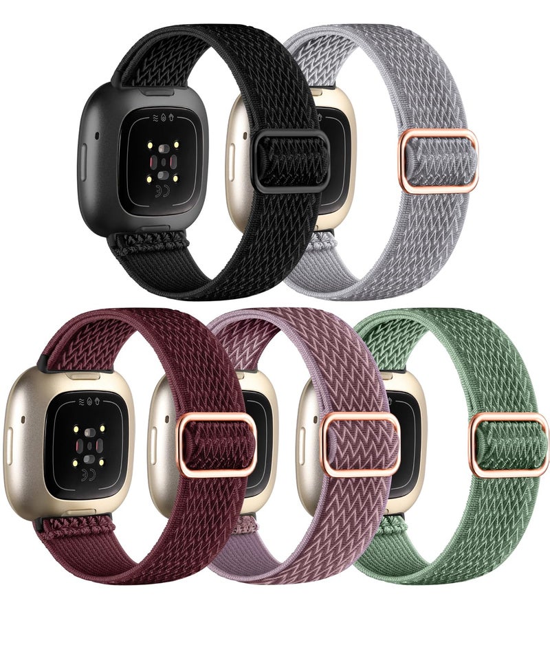 Adorve Compatible with Fitbit Versa 3/Fitbit Versa 4 /Fitbit Sense/Sense 2 Bands for Women Men, Adjustable Stretchy Solo Loop Elastic Nylon Sport Strap for SmartWatch Replacement - Image 1