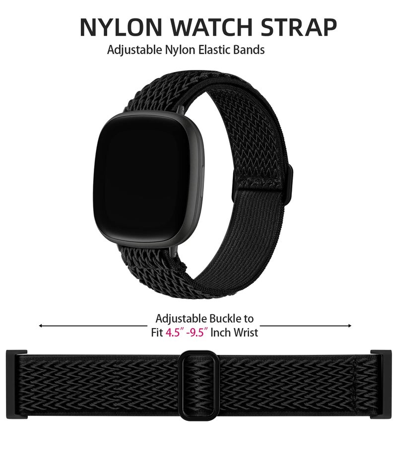 Adorve Compatible with Fitbit Versa 3/Fitbit Versa 4 /Fitbit Sense/Sense 2 Bands for Women Men, Adjustable Stretchy Solo Loop Elastic Nylon Sport Strap for SmartWatch Replacement - Image 2