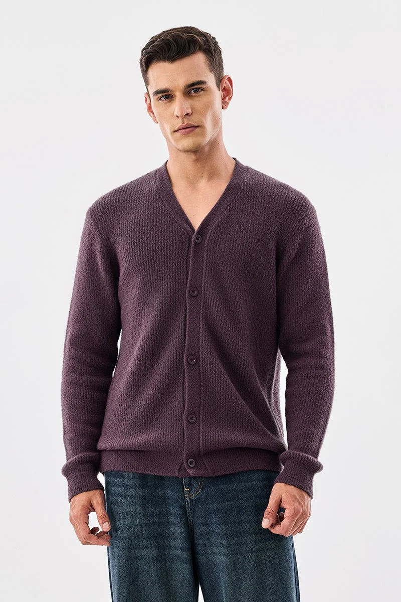 سنيتش Purple Textured Long Sleeve Relaxed Sweater