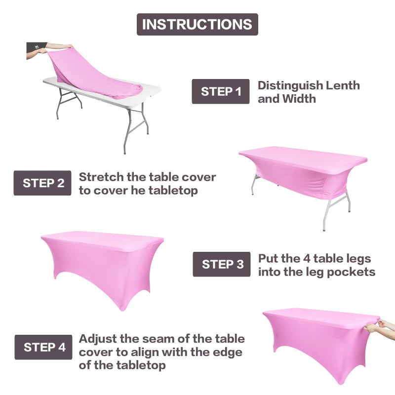 IVAPUPU 6FT Table Cloth for Rectangular Fitted Events Stretch Pink Table Covers Washable Table Cover Spandex Tablecloth Table Protector for Party  Wedding  Cocktail  Banquet  Festival - 2pcs - Image 5