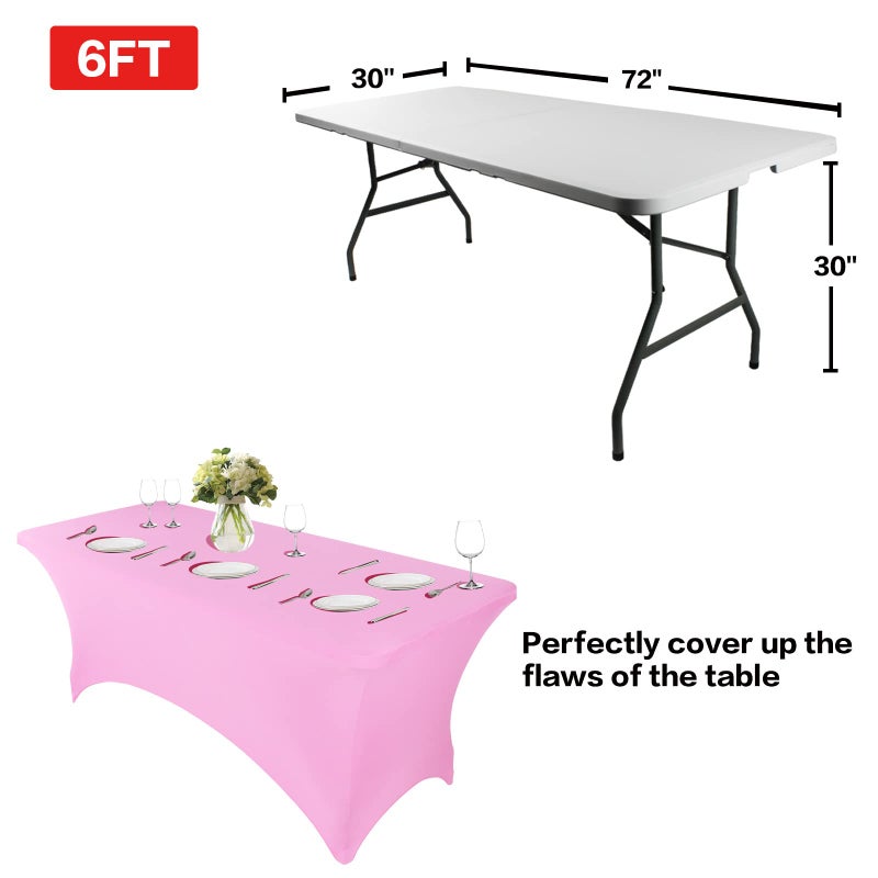 IVAPUPU 6FT Table Cloth for Rectangular Fitted Events Stretch Pink Table Covers Washable Table Cover Spandex Tablecloth Table Protector for Party  Wedding  Cocktail  Banquet  Festival - 2pcs - Image 4