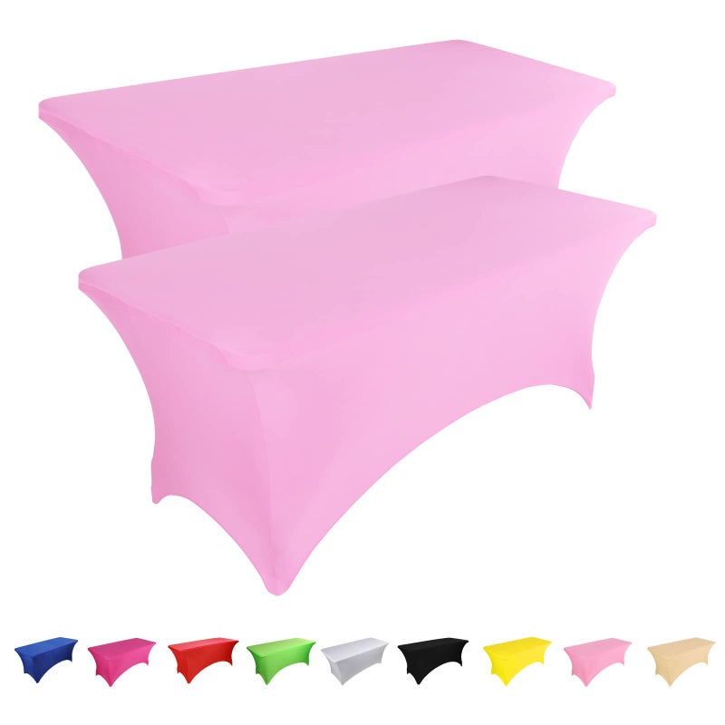 IVAPUPU 6FT Table Cloth for Rectangular Fitted Events Stretch Pink Table Covers Washable Table Cover Spandex Tablecloth Table Protector for Party  Wedding  Cocktail  Banquet  Festival - 2pcs - Image 1