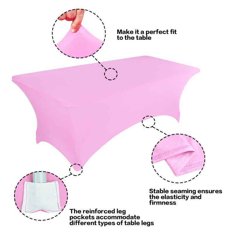 IVAPUPU 6FT Table Cloth for Rectangular Fitted Events Stretch Pink Table Covers Washable Table Cover Spandex Tablecloth Table Protector for Party  Wedding  Cocktail  Banquet  Festival - 2pcs - Image 3