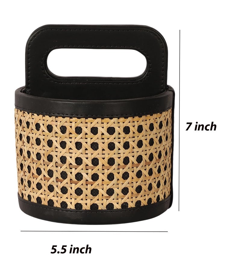 AKWAY Wicker Round Spoon Stand for Dining Table Chammach Stand | Remote Stand Holder | Wooden cutlery holder | Kitchen rack Café resto-bar tableware keeping spoons, knives, tv remote (Black) - Image 3