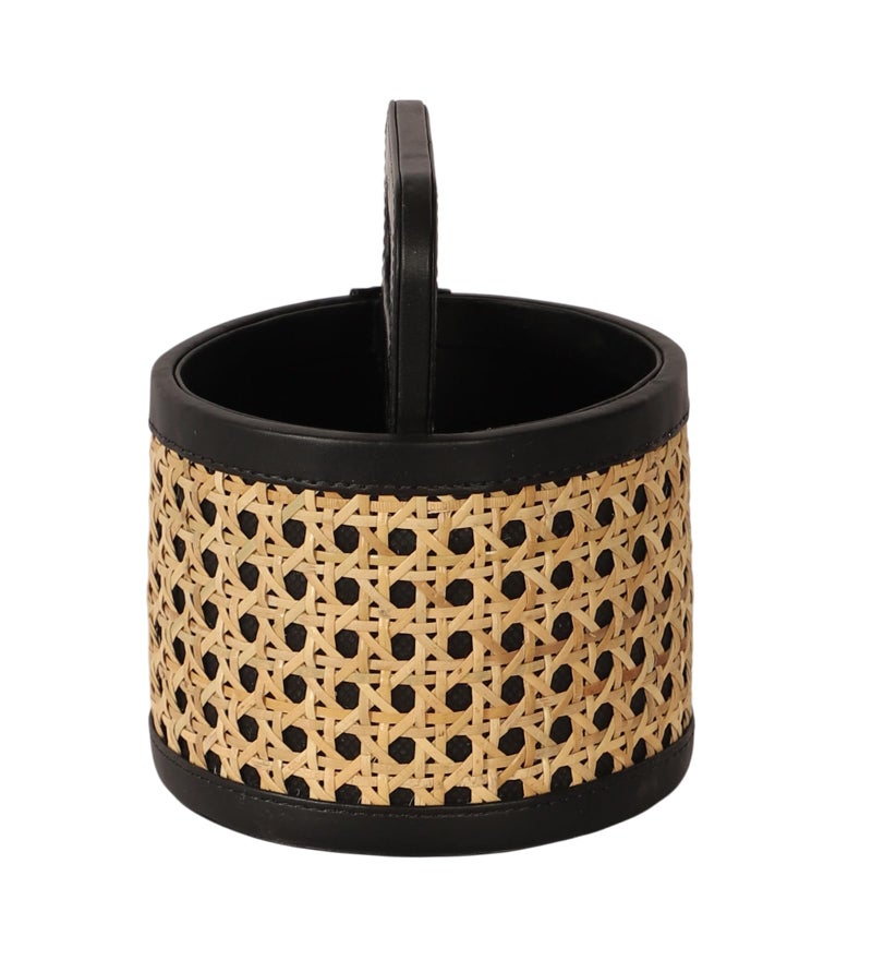 AKWAY Wicker Round Spoon Stand for Dining Table Chammach Stand | Remote Stand Holder | Wooden cutlery holder | Kitchen rack Café resto-bar tableware keeping spoons, knives, tv remote (Black) - Image 5