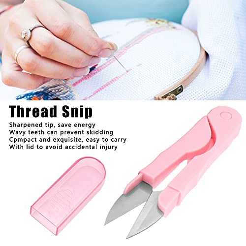 FASJ Pink Ambidextrous Thread Snips, U-Shaped Stainless Steel Scissors for Sewing, Embroidery, Handicrafts (1 Count, 31 grams, Blister Card) - Image 2