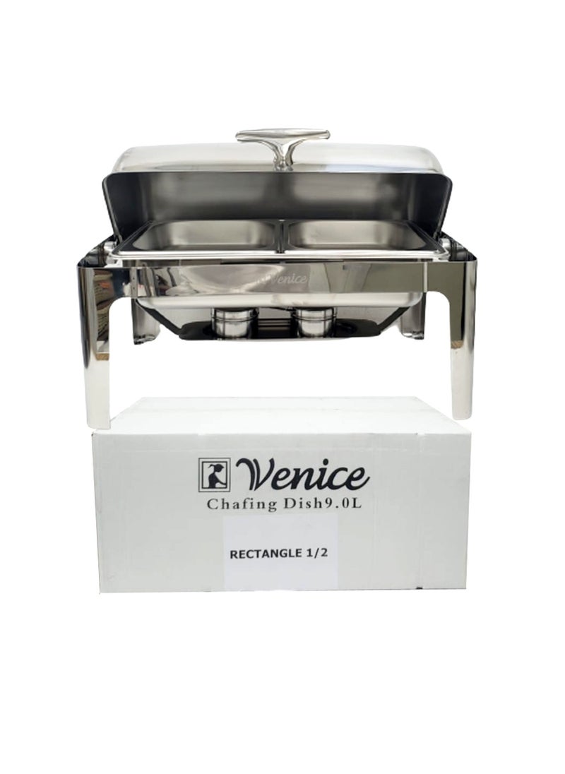 Venice Roll Top Chafing Dish  Double Compartment Silver 9 Ltr 