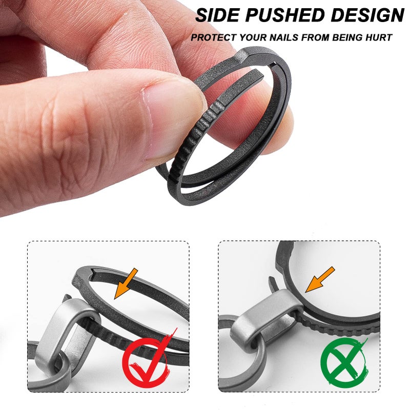 TISUR Titanium Keychain Rings, Split Side Pushing Heavy Duty Black Key Ring For Key Chain Carabiner Dog Tag (2PCS Black Large) - Image 2