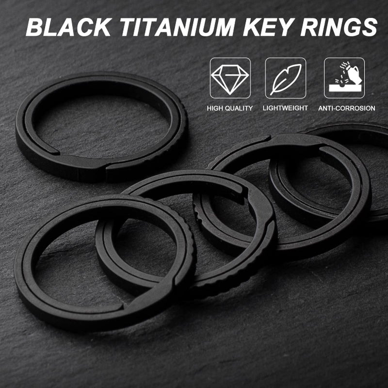 TISUR Titanium Keychain Rings, Split Side Pushing Heavy Duty Black Key Ring For Key Chain Carabiner Dog Tag (2PCS Black Large) - Image 4