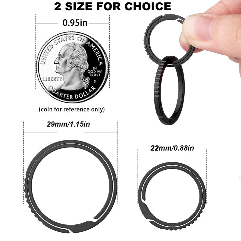 TISUR Titanium Keychain Rings, Split Side Pushing Heavy Duty Black Key Ring For Key Chain Carabiner Dog Tag (2PCS Black Large) - Image 3