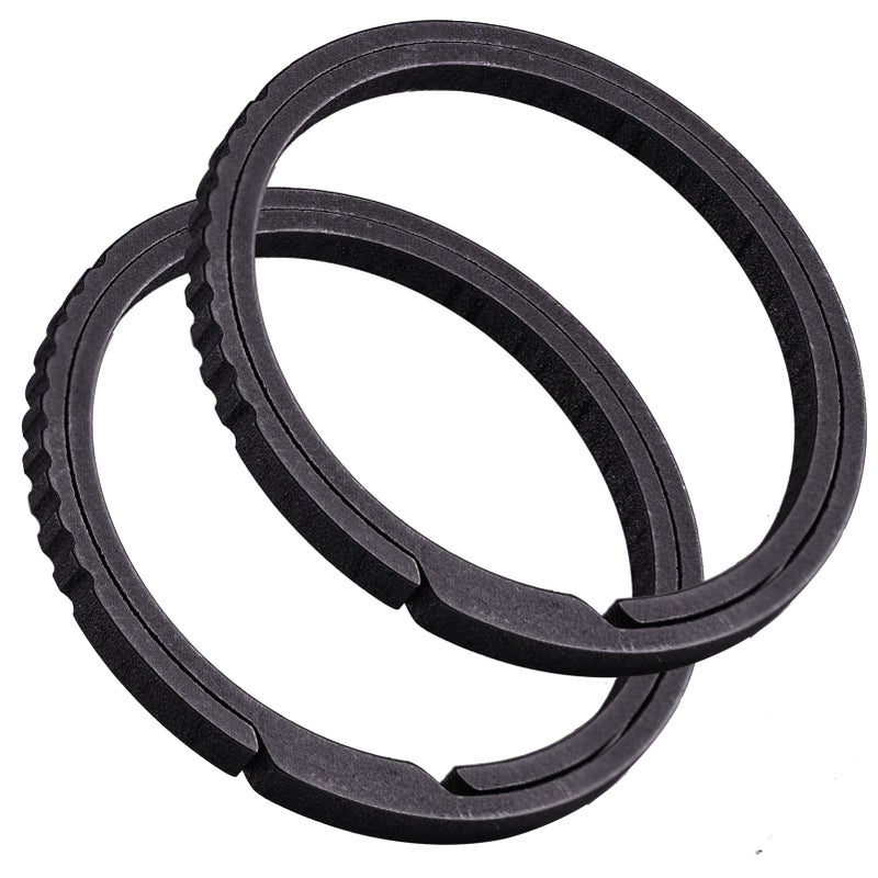 TISUR Titanium Keychain Rings, Split Side Pushing Heavy Duty Black Key Ring For Key Chain Carabiner Dog Tag (2PCS Black Large) - Image 1