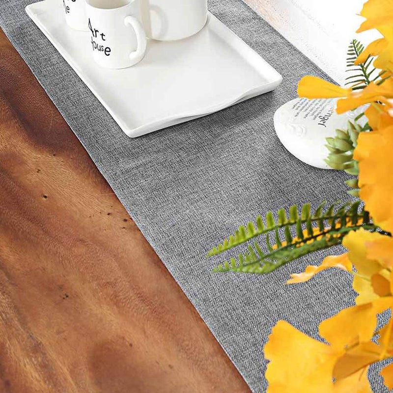 Fowecelt Gray Burlap Table Runner Natural Imitated Linen 14 x 72 Inch for Party Wedding Baby Shower Decorations Dining Farmhouse Outdoor Picnics Table, Handwoven Table Runners - Image 2
