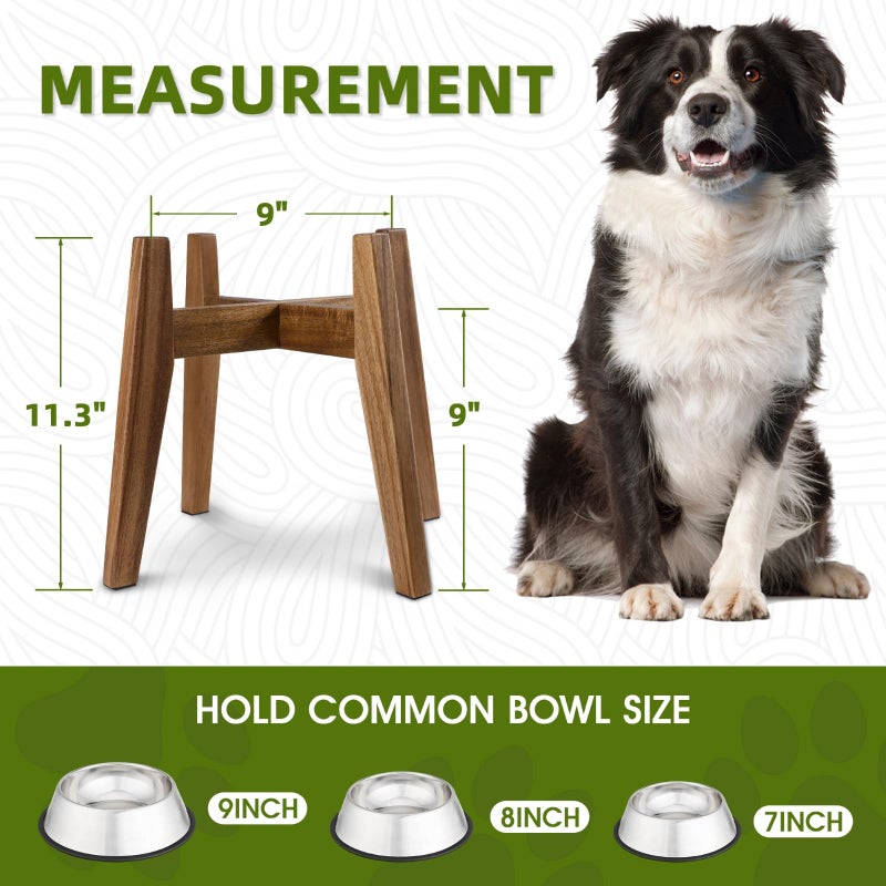 RAINBLELAND Elevated Dog Bowl Stand for Medium & Large Dogs, 11" Tall Raised Dog Bowl Stand Fits Up to 9" Bowls, Solid Acacia Wood Dog Bowl Holder, Single Elevated Dog Feeding Station (Stand Only) - Image 3