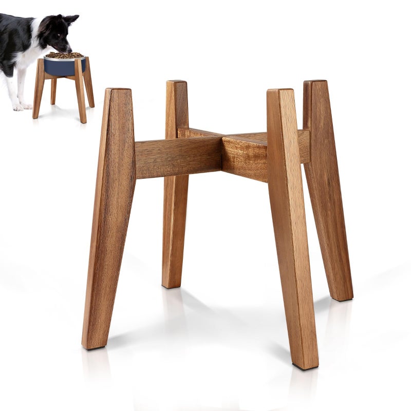 RAINBLELAND Elevated Dog Bowl Stand for Medium & Large Dogs, 11" Tall Raised Dog Bowl Stand Fits Up to 9" Bowls, Solid Acacia Wood Dog Bowl Holder, Single Elevated Dog Feeding Station (Stand Only) - Image 1