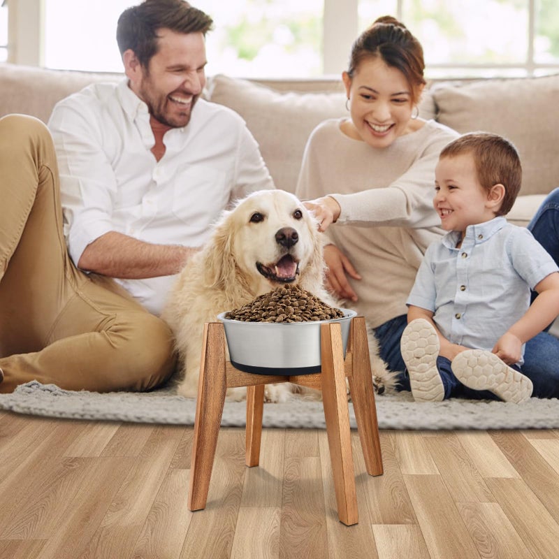 RAINBLELAND Elevated Dog Bowl Stand for Medium & Large Dogs, 11" Tall Raised Dog Bowl Stand Fits Up to 9" Bowls, Solid Acacia Wood Dog Bowl Holder, Single Elevated Dog Feeding Station (Stand Only) - Image 2